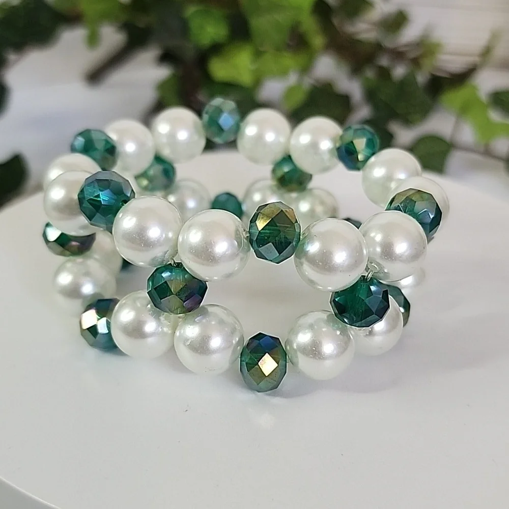 Handcrafted Glass Pearl with Green AB Crystal Beads